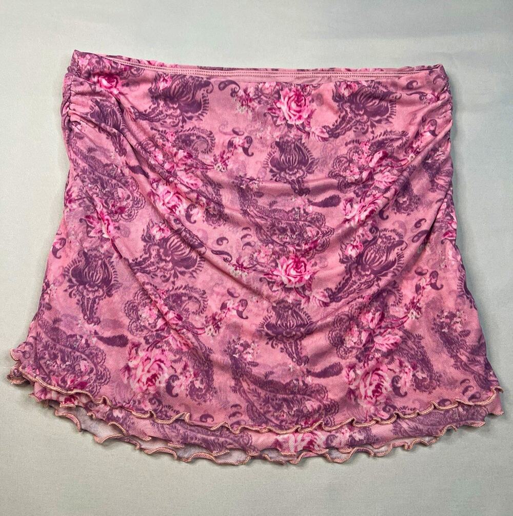 Princess Polly Pink Purple Floral Paisley Mesh Ruffle Hem Mini Skirt Size 8
